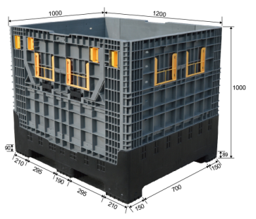 1200x1000 heavy duty industrial foldable bulk plastic pallet container